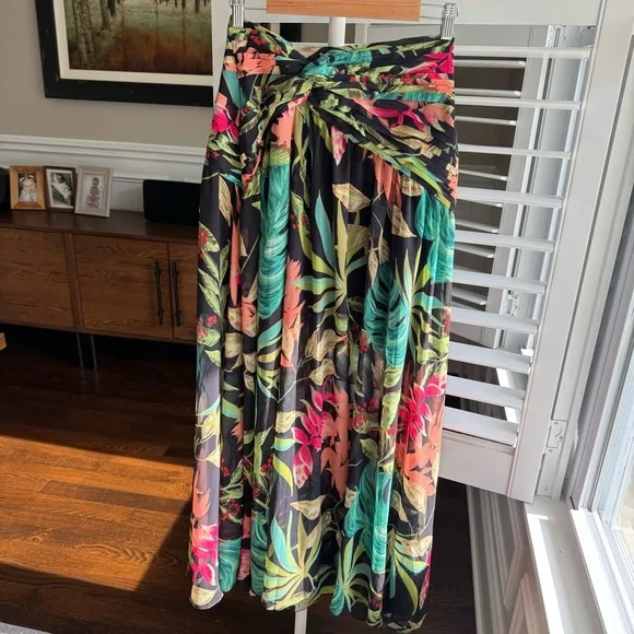 PATBO Pleated Floral-print Chiffon Maxi Skirt In Black Multi Floral - Picture 4 of 7